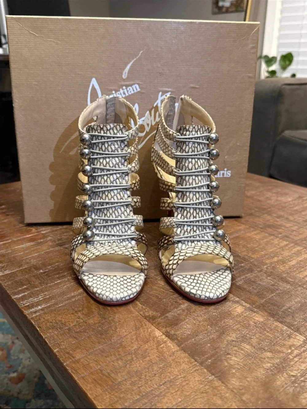 Christian Louboutin Denis 100 Cobra Strappy Cage Heels